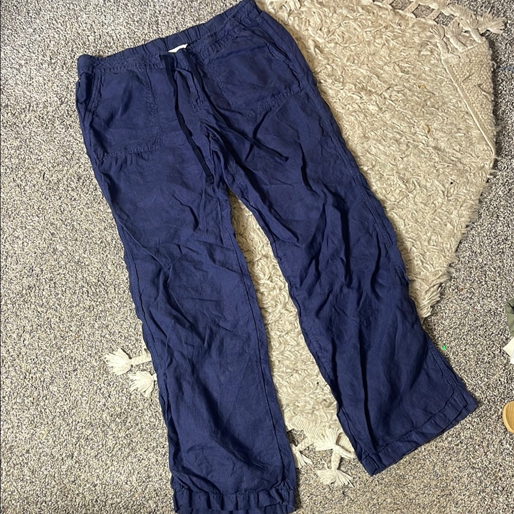 Anthropology Caslon Linen Pants, Navy Drawstring, Size M